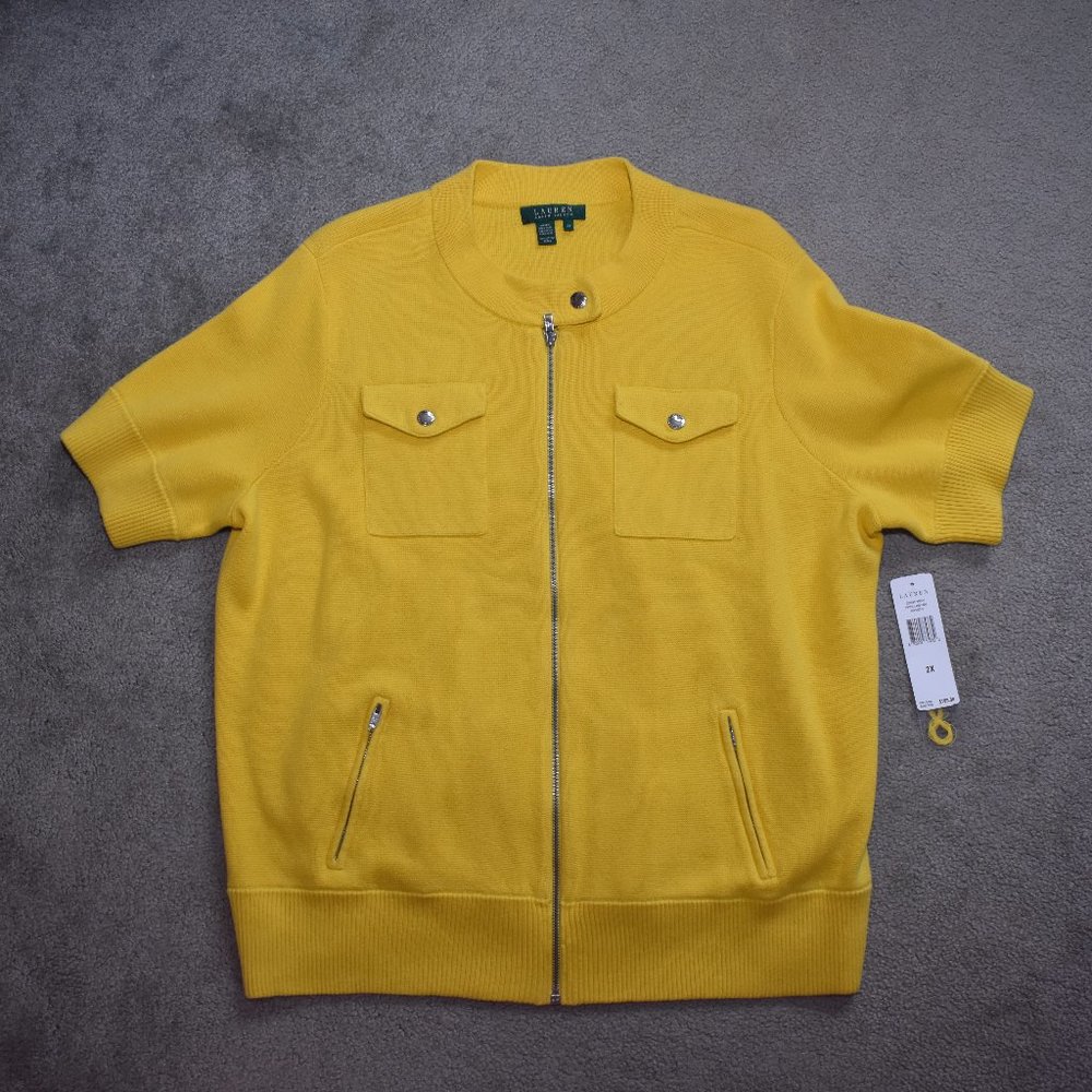 Ralph Lauren Zip Up Sweater Jacket Tee 2X Yellow